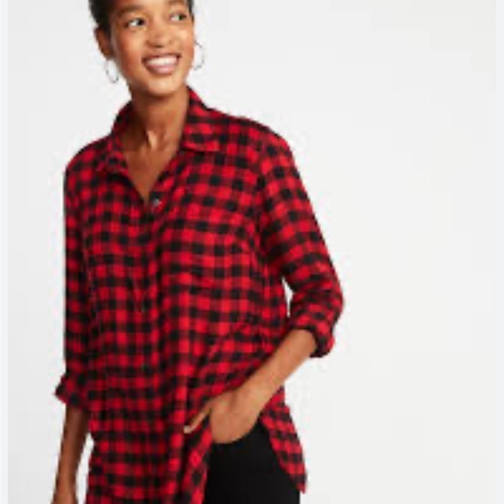 Old Navy Size Small Petite Red Plaid Relaxed Classic